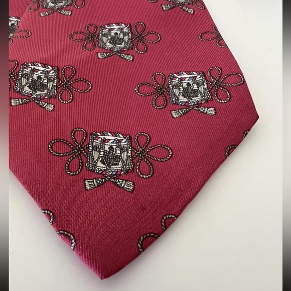 Hermès Silk Tie - drums on red background - authentic and vintage - Picture 2 of 4